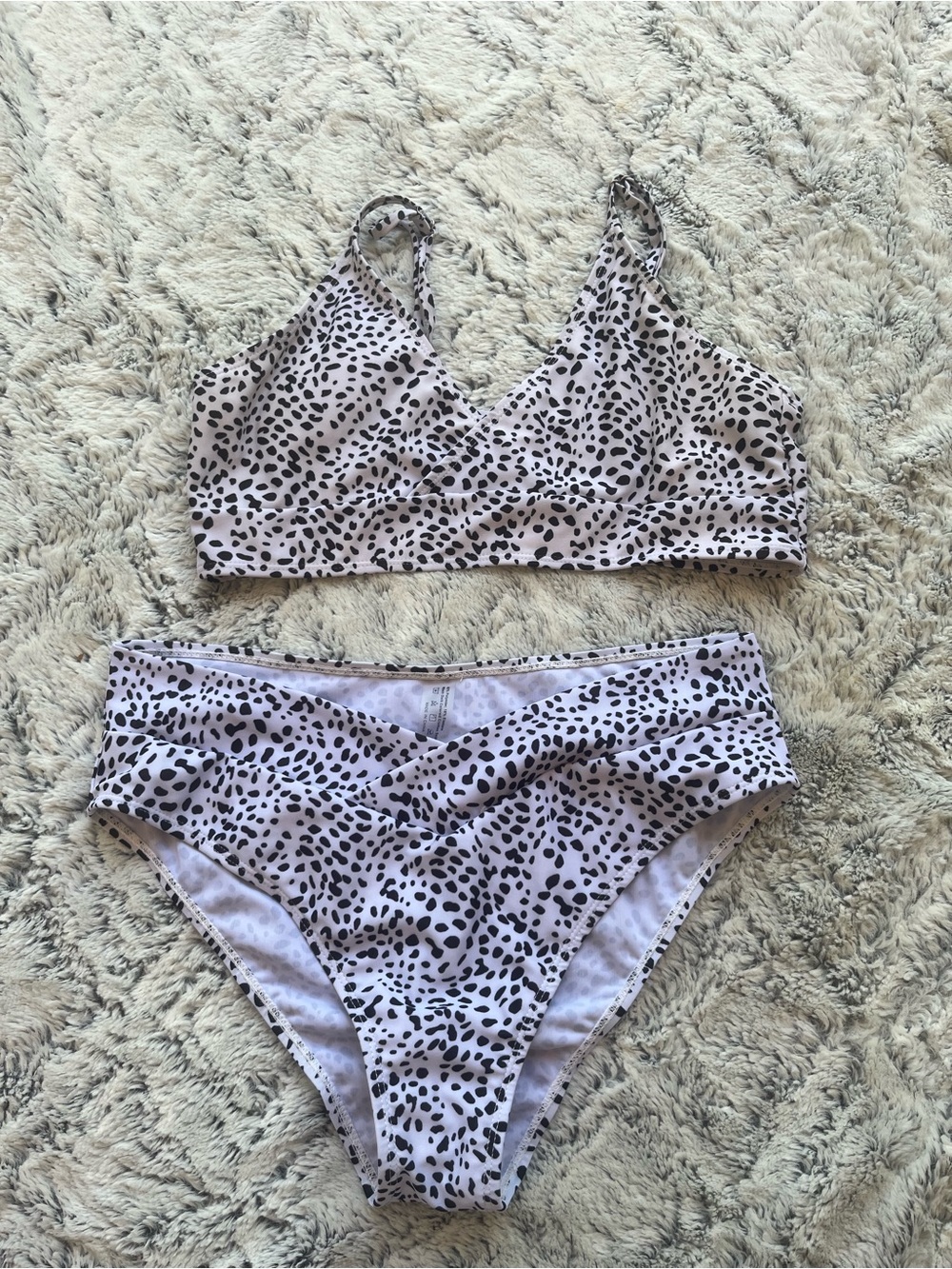 Two-Piece Leopard Print Bikini Set - Black & White